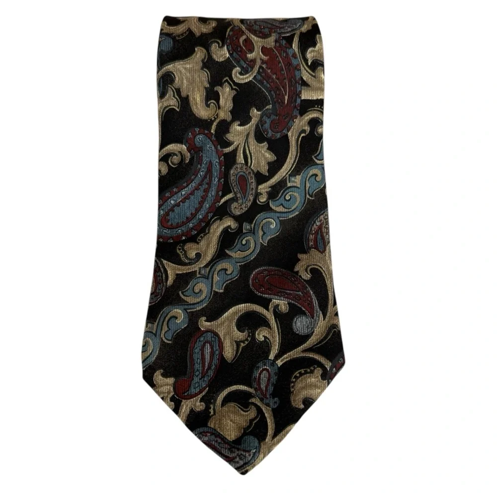 Hugo Boss Paisley Silk Tie Made In Italy Brown Burgundy Blue Gold